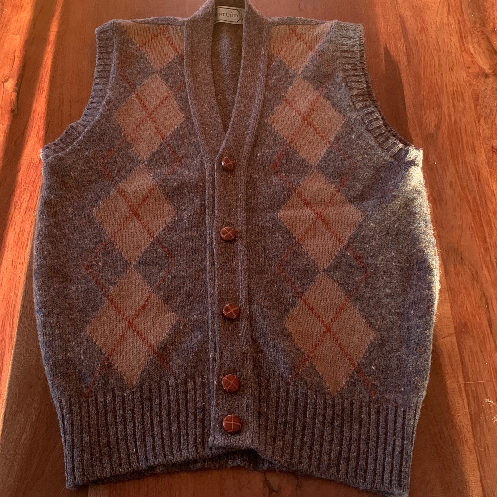 Vintage Argyle Virgin Wool Vest, Sz S (Men’s)